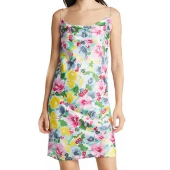 Nordstrom Vero Moda Floral Satin Mini Midi Dress - great condition! - Picture 1 of 4